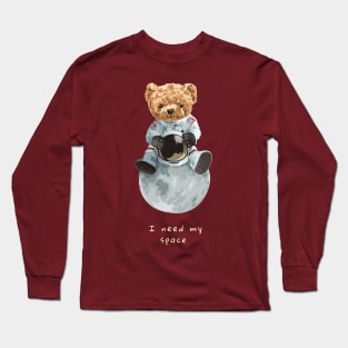 Bear in a space suit, sitting on the moon Long Sleeve T-Shirt